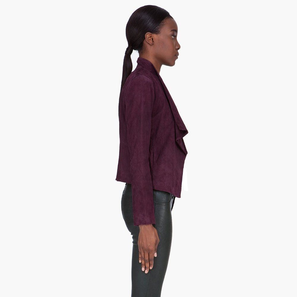 THEORY Burgundy Drape Front Suede Jacket, Size S/P - Picture 3 of 7